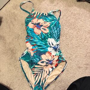 Kona Sol Floral One Piece Swimsuit - Green and Orange